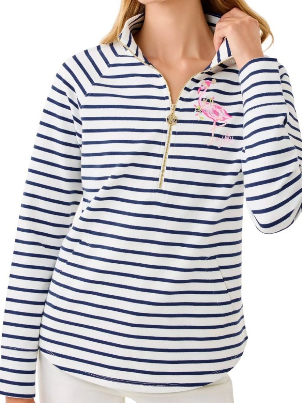 Lilly Pulitzer Sz XXL Skipper Popover Striped Holiday Flamingo Shirt NWT $128